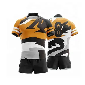 Jersey Seragam Rugby, Nyaman Desain Terbaru, Cepat Kering Sublimasi Kemeja Set Atasan/Celana Pendek Pemasok Liga Rugby