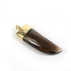 Colgante de cuarzo ahumado facetado, con puntas puntiagudas dentadas, colgantes de gemas galvanizadas - Product Image 1