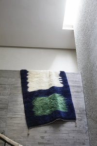 Único Beni Ourain Albertina Alfombra de área de algodón de lana anudada a mano Estilo bohemio marroquí suave para dormitorio Jacquard Negro Beige - Product Image 3