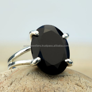 แหวนพลอยสีดำทำด้วยมือเงินสเตอร์ลิง925เครื่องประดับชุบทอง - Product Image 2