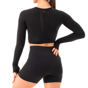 Haute qualité femmes à manches longues Fitness haut court respirant Yoga sport court longueur haut tricoté dans le Style Hip Hop - Product Image 2