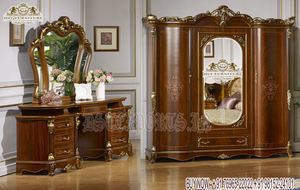 Ensemble de meubles de chambre à coucher en teck sculpté à la main, finition brune, forme de cœur, aspect brillant, style européen moderne, avec taille personnalisée - Product Image 3