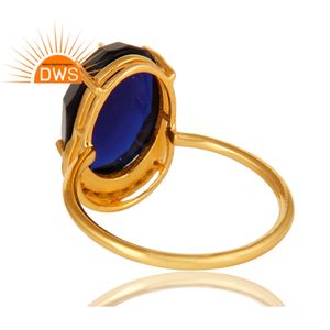 Corindon bleu Pierre Gemme Serti de griffes Bague Bijoux 14k Plaqué Or 925 Argent Anneau De Déclaration Bijoux Grossiste - Product Image 3