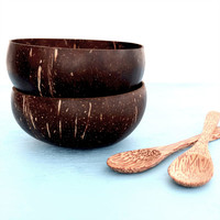 Set Mangkuk Lilin Kelapa Rustic Sederhana untuk Dekorasi Pernikahan & Berkemah, Mangkuk Sekali Pakai Ramah Lingkungan dengan Sendok