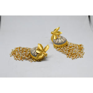 Meenakari jhumki – boucles d'oreilles traditionnelles longues en laiton pour filles et femmes, finition mate et dorée - Product Image 2