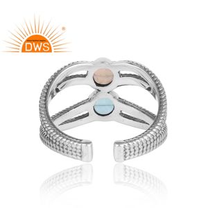 Oxidized Sterling <b>Silver</b> Natural Blue Topaz And Ethiopian <b>Opal</b> Gemstone Split Statement <b>Ring</b> Jewelry Manufacturer - Product Image 5