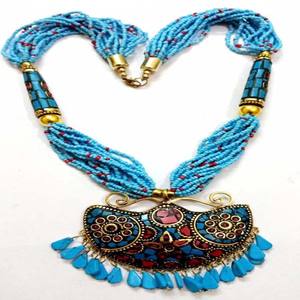 Rawat Artisanat NK-20230 Style Bohème Perles de Rocaille Collier Fait à la Main Mode Indienne Bijoux Artificiels avec Agate Pierre Principale - Product Image 1