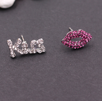 Boucles d'oreilles clous en argent sterling 925 plaqué rhodium, zircon, design personnalisé, motif baiser rouge, bijoux tendance pour cadeau de fête