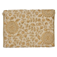 Sac à main/sac bandoulière ethnique en tissu brodé pour femme Brazeal Studio, fermeture éclair, motif géométrique, beige, doublure en polyester plissé
