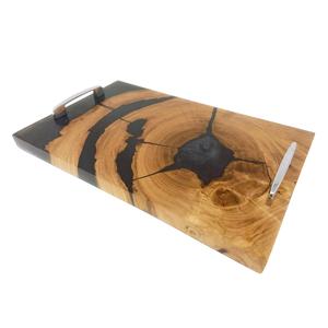 Plateau de serveur en bois pour restauration rapide poignée en argent nourriture café plateau de service résine nourriture fête de mariage décoration de table restauration - Product Image 1