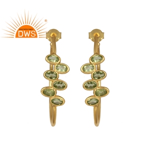 925 <b>Silver</b> Gold Plated <b>Hoop</b> <b>Earrings</b> Jewelry Wholesaler Glossy Multi Peridot Gemstone <b>Earrings</b> Manufacturer - Product Image 1