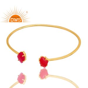 Brazalete de plata de ley chapado en oro de 18K a la moda para niñas, conjunto de Calcedonia rosa, brazalete, joyería, venta al por mayor, Colección clásica - Product Image 2