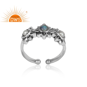 Bague en pierre précieuse pour femmes, opale éthiopienne naturelle, perles blanches, forme florale, ombrée, argent 925, vente en gros - Product Image 2