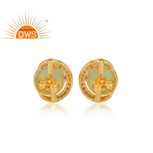 Inh — bague en pierre précieuse, ccz & Prehnite, calcédoine, fabrication de bijoux, couronne plaquée en or jaune, Design de boucle d'oreille - Product Image 4