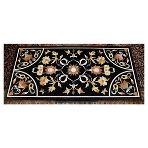 Handicrafts Natural Black Marble <b>Table</b> Top With Inlay <b>Work</b> - Product Image 1
