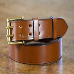 Ceinture en cuir véritable décontracté pour hommes, double trous, boucles en cuir véritable, boucle en laiton classique à deux tendeurs - Product Image 2