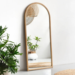 Grand miroir en rotin tressé brun, décoration bohème créative, vente en gros au Vietnam - Product Image 1