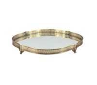 Plateau miroir décoratif de service classique, rangement rond en métal et verre, laiton Antique sur mesure, plateau décoratif en métal