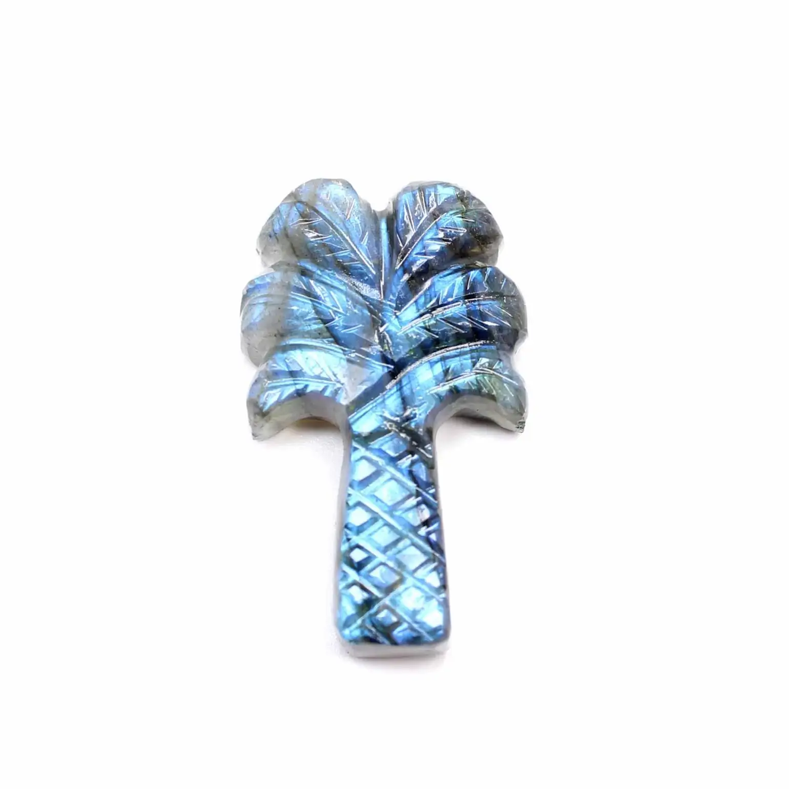 Натуральный синий яркий Лабрадорит в форме дерева резьба Размер 31x21 мм драгоценный камень