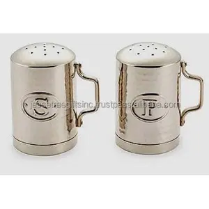 Cilindro De Aço Inoxidável Salt & Pepper Shaker Com Chapeamento De Ouro Acabamento Com Alça Excelente Qualidade Para Armazenamento