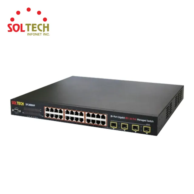 マネージドPoEギガビットスイッチ10/100/1000 Mbps TP 24ポート、100/1000 Mbps 4 SFPスロット、30W、最大400W (モデル: SFC4500HP)
