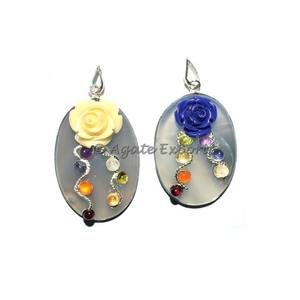 Juego de siete chakras, piedras preciosas naturales minerales, calcedonia, colgantes ovalados de chacra, precio barato - Product Image 1