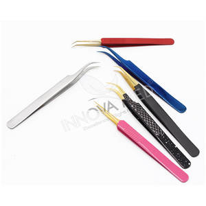 Pinzas de extensión de pestañas de volumen de acero inoxidable con agarre de diamante con logotipo personalizado OEM Etiqueta Privada puntiaguda de colores negros ecológicos - Product Image 6