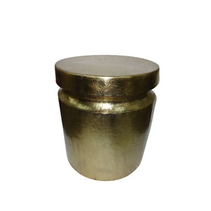 Metal Drum Shape Stool in Gold Finishing with Leather Top Coffee <b>Table</b> Tea <b>Table</b> <b>for</b> <b>Bed</b> Side <b>Table</b> Center Stool - Product Image 2