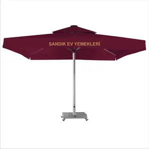 O guarda-chuva exterior do pátio do deslocamento de suspensão de alumínio luxuoso com tampa e base, jardim dos guarda-chuvas do parasol, guarda-chuva comercial