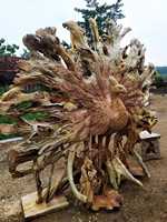 Statue de phœnix en bois de teck naturel, grande décoration exotiques, Technique de sculpture Exclusive