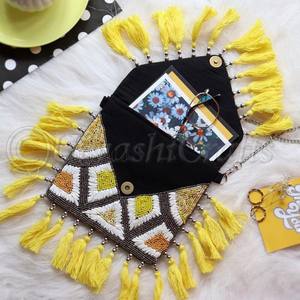 กระเป๋าคลัทช์สำหรับผู้หญิง,กระเป๋าแฮนด์เมดสไตล์โบโฮพร้อมพู่ลูกปัด - Product Image 2