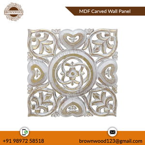 Panel de pared de madera tallado MDF cuadrado moderno de lámina de oro elegante recién llegado diseño antiguo blanco quemado venta directa de fábrica - Product Image 5