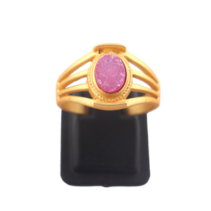 Glamorous look ovalado Rosa azúcar druzy anillo de compromiso de lujo chapado en oro opaco conjunto de collar anillo de diseñador Anillos de Compromiso de promesa - Product Image 3