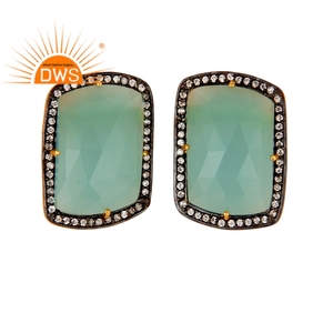 Boucles d'oreilles calcédoine en argent, bijou tendance, fait à la main, pierre précieuse, 1 pièce, vente en gros - Product Image 1