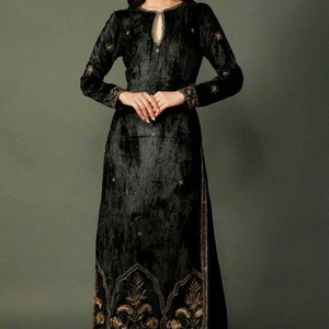 NEW--BEAUTIFUL BRODERIE SUR VELOURS ÉLÉGANT LONG KAMEEZ AVEC PANTALON ROBE-pour Partie-PORTER et DE MARIAGE @ 2021 - Product Image 1