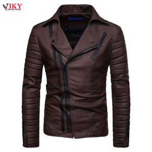 Moda Casual cuero sólido cremallera chaqueta precio al por mayor hombres usan chaqueta de cuero de moda - Product Image 3