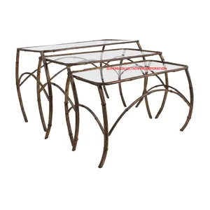 Gold Antiqui Aluminium Coffee Nesting Table With Mirrored Top Home Decorative Table