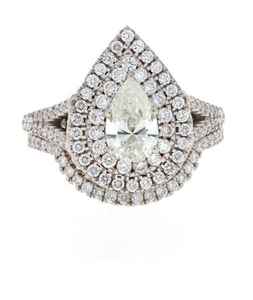 แหวนครบรอบการหมั้นประดับเพชรธรรมชาติทรงลูกแพร์10K ตัวเรือนทองคำขาวการตั้งค่า IGI ได้รับการรับรองคุณภาพสูงจากนักออกแบบที่หรูหรา - Product Image 1