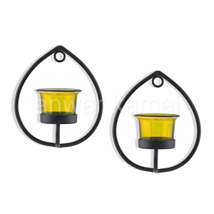 เชิงเทียนผนังแก้วโลหะสีดำสีเหลือง2ชิ้น - Product Image 1