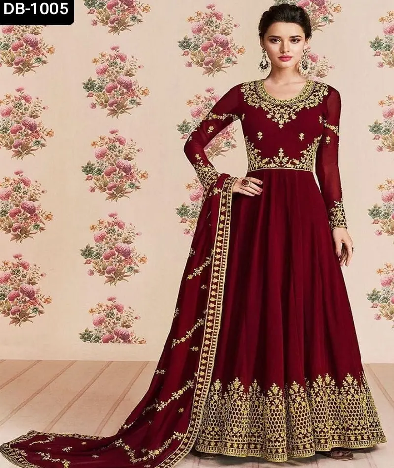 Estilo indiano georgette material bordado, pesado, trabalho, vestido longo para mulheres, étnico, roupa de festa, vestido