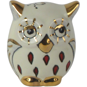 SAMBUCO CERAMICS Búho de Cerámica Hecho a Mano para Decoración del Hogar, 5 cm, Pintado a Mano con Oro Puro y Brillo Metálico Rojo - Product Image 1