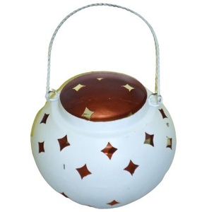 VOTIVE T-LIGHT <b>HOLDER</b> ROUND WHITE WITH HANDLE <b>TEALIGHT</b> <b>HOLDER</b> HIGH QUALITY METAL CHRISTMAS DECORATION CANDLE <b>HOLDER</b> - Product Image 3
