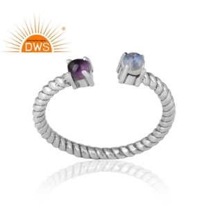 Hot Selling Oxidized Sterling Silver <b>Ring</b> <b>Amethyst</b> and Rainbow Gemstone <b>Ring</b> Antique <b>Rings</b> Jewelry Wholesale - Product Image 2