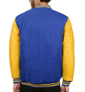 Chaquetas universitarias personalizadas para la temporada de invierno cuerpo de lana mangas de cuero genuino cuello levantado bordado decoración tejido no tejido - Product Image 2