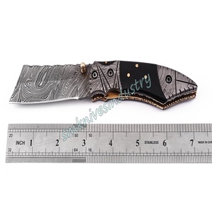 Couteau de poche pliable fait à la main, outil de damas avec une gaine en cuir (smk1318) - Product Image 6