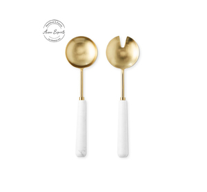 Élégant ensemble de cuillères à salade en laiton avec poignées blanches, parfait pour table à manger, cuisine, cadeau de mariage et de pendaison de crémaillère - Product Image 1