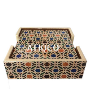 Meilleure vente Boîte de dessous de verre émaillée en MDF américain fabriqué à la main Ensemble de dessous de verre en bois unique Décoration de table standard indienne classique - Product Image 5