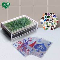Cartes à Jouer Personnalisées en Plastique Transparent Vert Mosaïque, Finition Brillante, Revêtement Unique, 58x88mm, 54 Cartes, Poker, Usage Familial