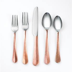 Poignée en cuivre martelé élégant or miroir poli mariage ensemble simplicité acier inoxydable plaqué or couverts miroir, acier - Product Image 1