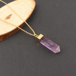 สร้อยคอทองเค24K รูปดินสอสีม่วงธรรมชาติอเมทิสต์จี้สร้อยคอหินประจำเดือนเกิดเครื่องประดับแฟชั่นสำหรับผู้หญิงขายส่ง - Product Image 4